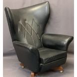 RETRO BLACK LEATHER EFFECT BLOFELD TYPE SWIVEL ARMCHAIR - 103cms H, 82.5cms W, 52cms seat D, no