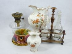 MIXED POTTERY & GLASSWARE - to include a Victorian wash jug and matching toothbrush holder, Majolica