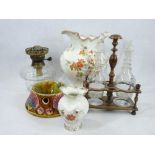 MIXED POTTERY & GLASSWARE - to include a Victorian wash jug and matching toothbrush holder, Majolica