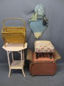 VINTAGE & LATER FURNITURE PARCEL, 5 ITEMS - a snazzy Art Deco mirror, Lloyd Loom style box seat