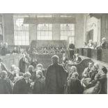 POLITICAL & OTHER TRIAL COURT INTERIOR SCENE PRINTS (3) - a vintage example titled 'The Plea',