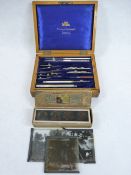 OAK CASED DRAWING INSTRUMENT SET - the interior marked 'Winsor & Newton Ltd London' and a quantity