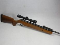 AS NEW REMINGTON EXPRESS .22 CALIBRE AIR RIFLE WITH SIGHTS - 115.5cms overall L, 28cms grip stock,