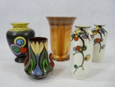 WILEMAN & CO, FOLEY INTARSIO & SHELLEY GROUP OF VASES (5) - The Intarsio decorated with stylised