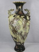 LARGE VICTORIAN POTTERY VASE - twin handled and decorated Satsuma style in relief, 76cms H