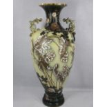 LARGE VICTORIAN POTTERY VASE - twin handled and decorated Satsuma style in relief, 76cms H