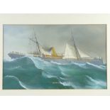 LATE 1930/20TH CENTURY MARITIME SCHOOL watercolour and gouache - 'The Single Funnel Steamer