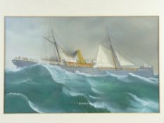 LATE 1930/20TH CENTURY MARITIME SCHOOL watercolour and gouache - 'The Single Funnel Steamer