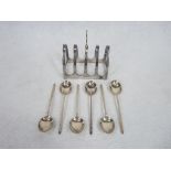 FOUR SECTION TOAST RACK & A SET OF SIX COFFEE SPOONS - Sheffield 1965, maker Emile Viner and