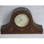 EDWARDIAN INLAID MAHOGANY 8 DAY MANUAL WIND MANTEL CLOCK - 17cms H, 29cms W