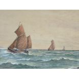 S BARNES watercolour - sea scape with numerous boats, signed, 23 x 52cms and J WILSON oil on
