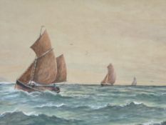 S BARNES watercolour - sea scape with numerous boats, signed, 23 x 52cms and J WILSON oil on