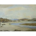 S IRVINE HERTFORD watercolour - tidal inlet with hills to the background, 29.5 x 39.5cms, JOE