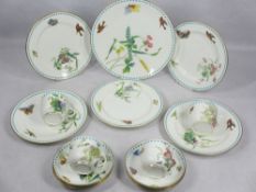 MINTONS TEA WARE, 16 PIECES - with turquoise beaded jewel borders and transfer bird, butterfly and