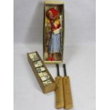 VINTAGE TOYS & GAMES, FOUR ITEMS - a boxed type SS Dutch girl pelham puppet, quantity of bone and