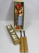 VINTAGE TOYS & GAMES, FOUR ITEMS - a boxed type SS Dutch girl pelham puppet, quantity of bone and