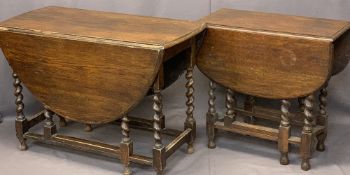 VINTAGE OAK BARLEY TWIST GATELEG TABLES (2) - 73cms H, 107cms L, 50cms W closed and a small