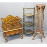 VINTAGE & REPRODUCTION OCCASIONAL FURNITURE, 3 ITEMS - a vintage oak three-tier cake stand on turn