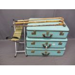 VINTAGE LUGGAGE, WALKING STICKS & A FOLDING STOOL