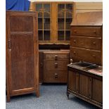 VINTAGE HOUSEHOLD FURNITURE PARCEL, 5 PIECES - a walnut two door China display cabinet, 121cms H,