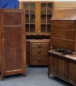 VINTAGE HOUSEHOLD FURNITURE PARCEL, 5 PIECES - a walnut two door China display cabinet, 121cms H,