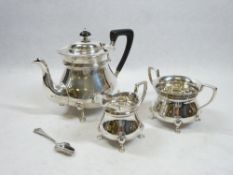 EDWARD VII THREE PIECE SILVER TEA SERVICE - London 1908 and 1909, makers James Aitchison & Horace