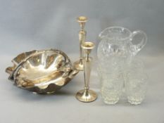 MIXED EPNS & GLASSWARE to include a breadbasket with branch form handle terminating with leaf and