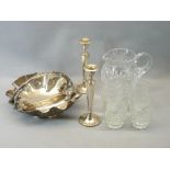 MIXED EPNS & GLASSWARE to include a breadbasket with branch form handle terminating with leaf and