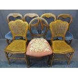 VICTORIAN & LATER SALON CHAIRS (7) - a matching set of four balloon backs with stuff over seats on