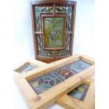 STAINED GLASS & PAINTED WINDOW PANELS (3) including a curved example, the central panel with painted
