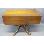 VICTORIAN MAHOGANY DROP LEAF PEDESTAL TABLE - single end drawer and opposing blind drawer with