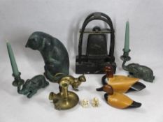 JAPANESE STYLE NETSUKE, bronze and brass effect animals, carved wooden birds and other collectables