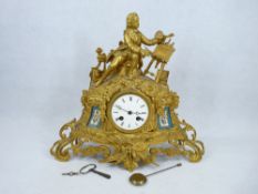 FRENCH 19TH CENTURY GILT METAL MANTEL CLOCK - marked 'Simpson & Co Paris' to the dial and movement