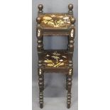 CHINESE BONE INLAID TWO-TIER POT STAND - having floral and bamboo with amphibians and insects inlaid