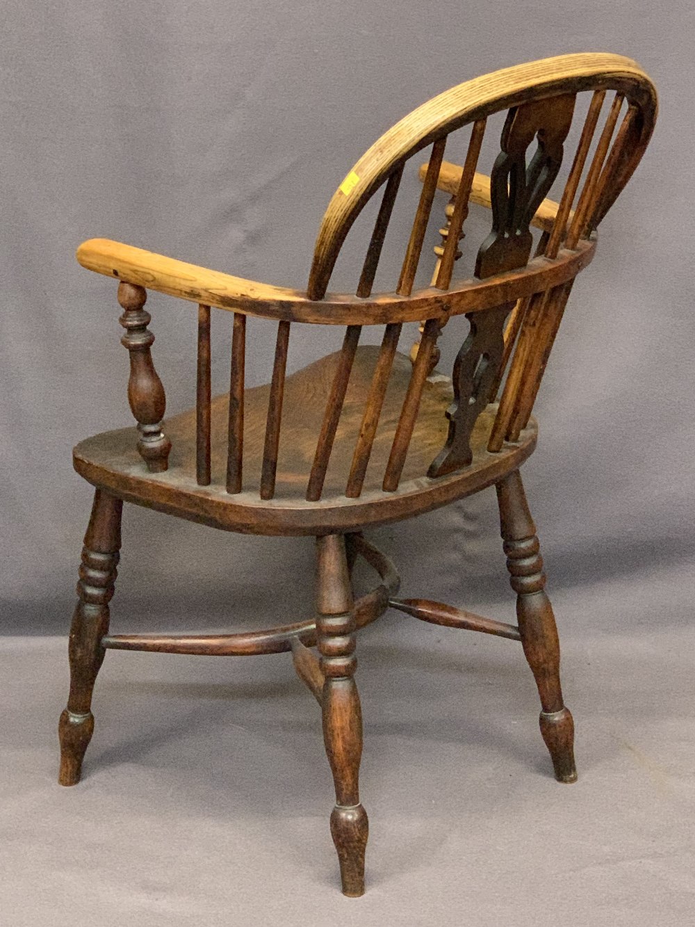 CIRCA 1840 ASH & ELM WINDSOR ARMCHAIR with crinoline stretcher, good warm colour and wear having a - Image 3 of 3