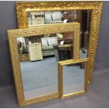 GILT FRAMED WALL MIRRORS (3) including a carved oak example with bevelled edge to the plate,