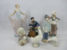 LLADRO FIGURINES (4), Royal Doulton 'The Lobster Man' HN2317 and two goose figurines by NAO and