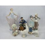 LLADRO FIGURINES (4), Royal Doulton 'The Lobster Man' HN2317 and two goose figurines by NAO and