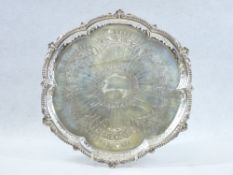 VICTORIAN PIERCED EDGE SILVER TRAY - London 1896, maker William Hutton & Sons Ltd, leaf mounted