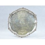 VICTORIAN PIERCED EDGE SILVER TRAY - London 1896, maker William Hutton & Sons Ltd, leaf mounted