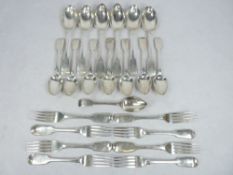 HARLEQUIN GROUP OF FIDDLE PATTERN FLAT WARE - 22 pieces, various London hallmarks, 46.7 ozt gross to