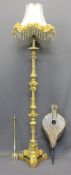 ROCOCO STYLE GILT DECORATED STANDARD LAMP WITH SHADE, vintage oak fire bellows and an extending