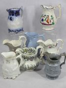 ANTIQUE RELIEF MOULDED & HAND PAINTED JUGS (8) - four having elephant and camel drawn carriage