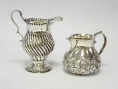 A WILLIAM IV SILVER CREAM JUG - the body of swirled form, 2 ozt, London 1848 and a squat silver