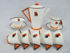 SHELLEY POTTERY ORANGE BLOCK VOGUE ART DECO PART COFFEE SET - 14 pieces comprising coffee pot and