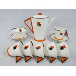 SHELLEY POTTERY ORANGE BLOCK VOGUE ART DECO PART COFFEE SET - 14 pieces comprising coffee pot and