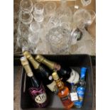 CUT & OTHER GLASSWARE VINTAGE DECANTERS, bottled Champagne and other drinks