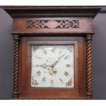 T PRATT TOWCESTER 30 HR 11IN SQUARE DIAL OAK LONGCASE CLOCK - floral painted spandrels and Roman