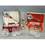 MIXED EPNS, SILVER HALLMARKED & OTHER CUT GLASS VASES, ETC - the hallmarked silver items include a
