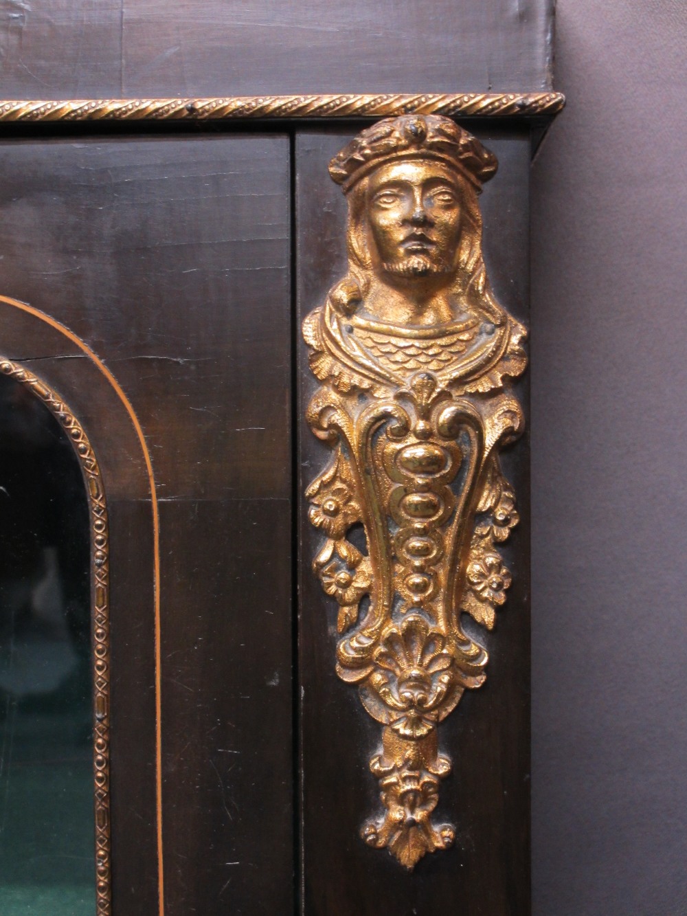 INLAID EBONISED SINGLE DOOR SIDE CABINET - with gilt metal mounts, 105cms H, 81cms W, 31cms D - Image 3 of 3